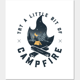 Try A Little Bit Of Campfire | Hiking Mountains Camping Under Stars Posters and Art